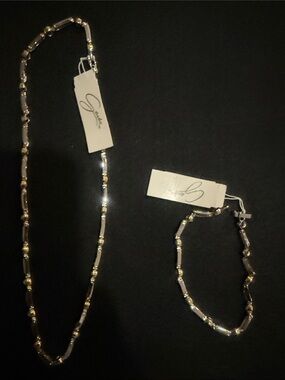 Silver and Gold Two-Tone Chain Necklace and Bracelet Set